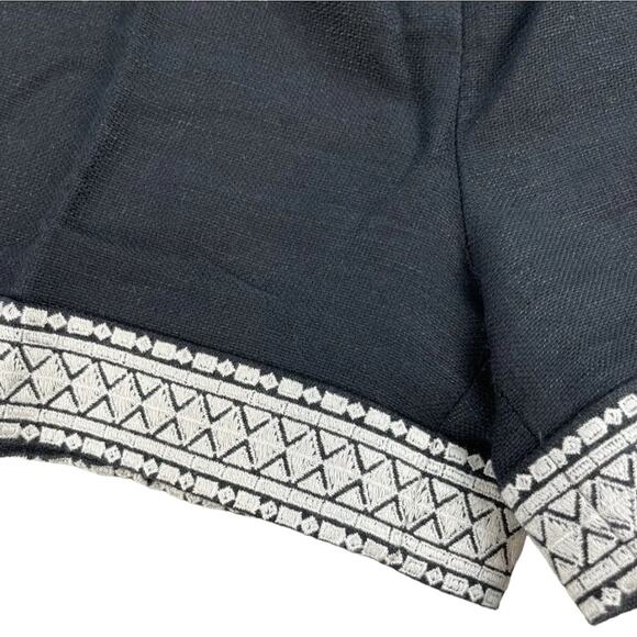 Kate Spade NY Black Linen White Geometric Embroidered Lining Shorts sz US 2 NEW - Picture 7 of 11